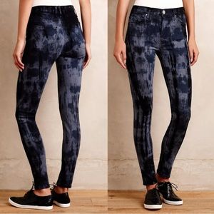 Anthropologie McGuire Newton Tie Dye Shibori Print Skinny Jeans Blue Navy Boho